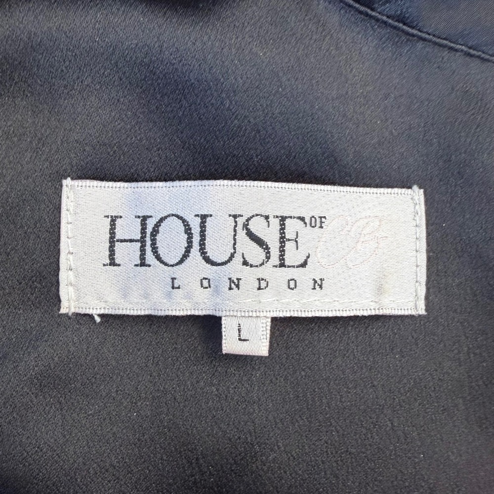 House of CB Giorgiana Black Satin Ruched Mini Dress Size Large - Picture 3 of 12